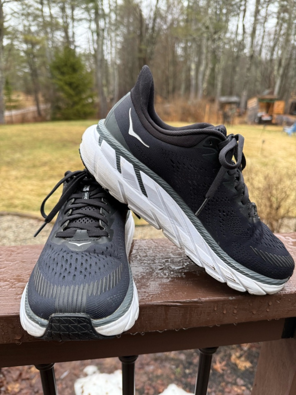 Hoka One One Black & White Cushioning Running Sneakers